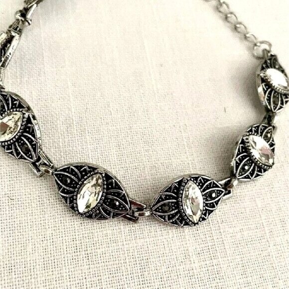 Crown Privilege Silver Womans Bracelet with Marquise and Hematite Rhinestones - Picture 3 of 8